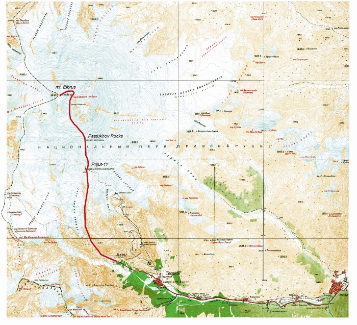 Карта Эльбруса. Маршрут
