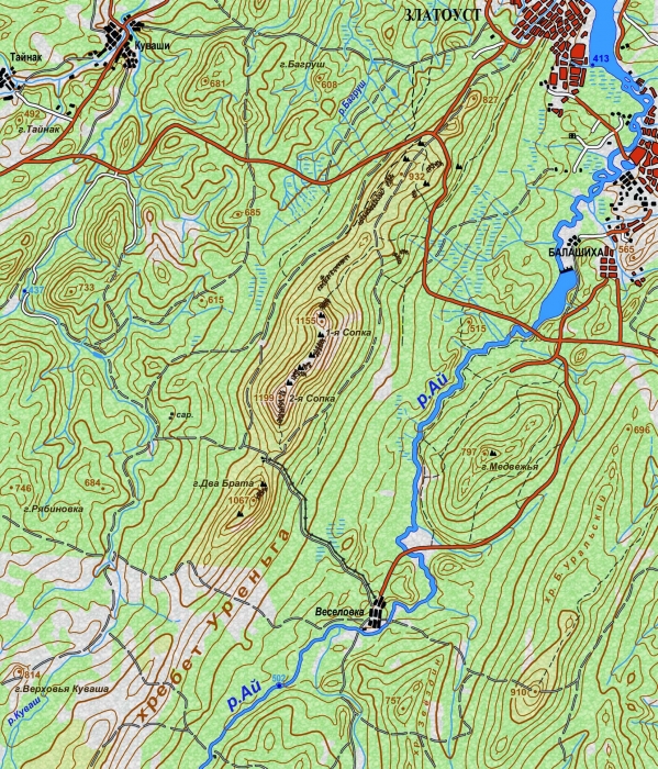 Обзорная карта хребта Уреньга