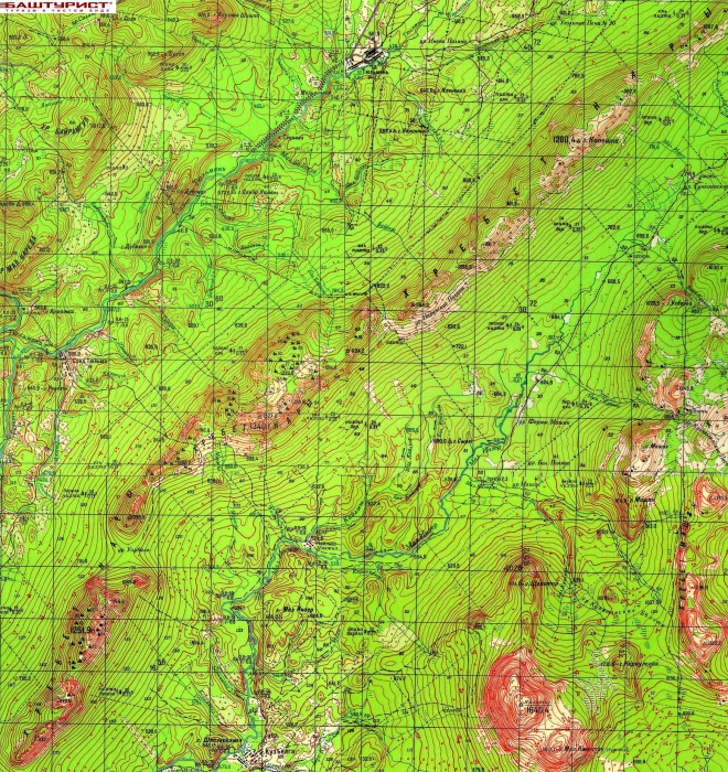 Хребет Нары, гора Ямантау, Машак на карте