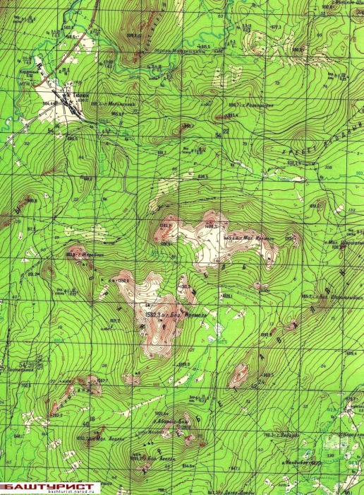 Гора Иремель, хребет Аваляк, Тюлюк на карте