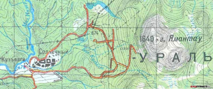 Карта Межгорье (Кузъелга, Уфа-105, Солнечный, Белорецк-16)