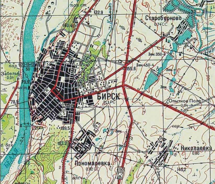 Город Бирск на карте