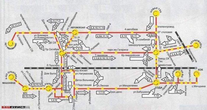 Схема маршрута троллейбусов города Стерлитамак