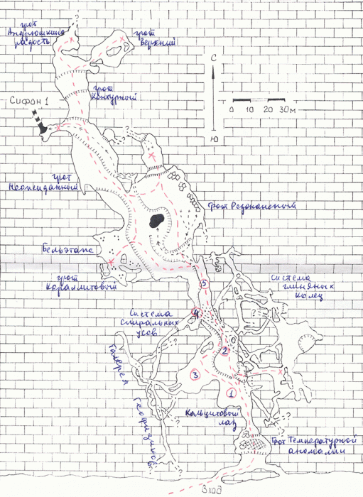 Схема пещеры Сухая Атя