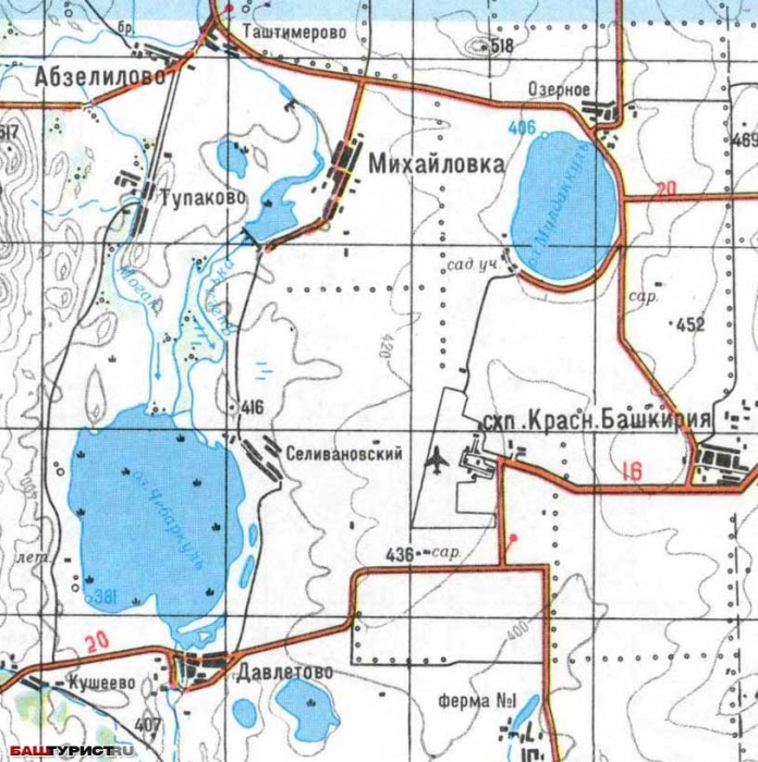 Озеро Чебаркуль и Мулдаккуль на карте