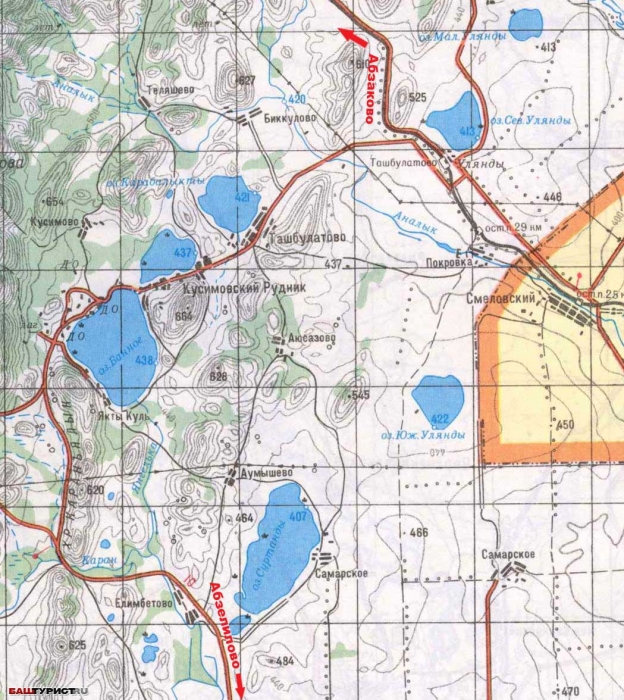 Озеро Банное, Суртанды и Малый Улянды, Северный и Южный Улянды. Абзелиловский район
