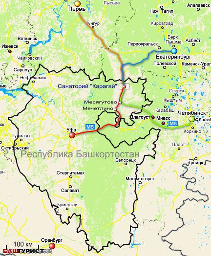 Санаторий Карагай на карте республики