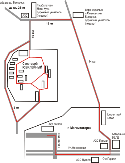 Схема проезда к санаторию Юбилейный