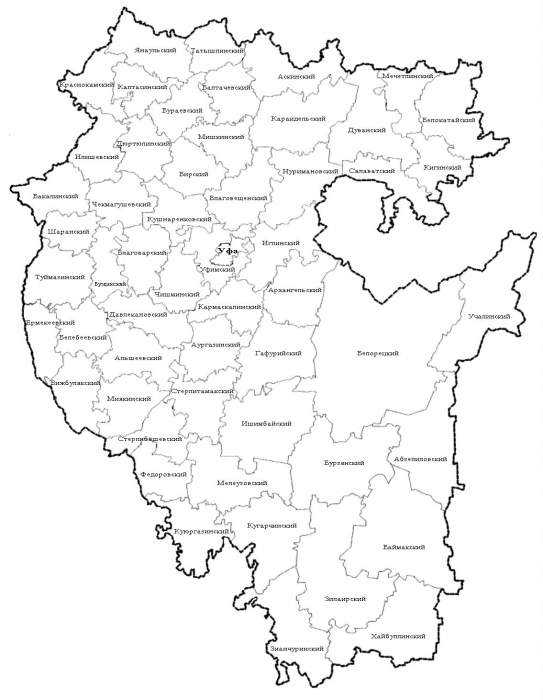 Схема районов Башкортостана